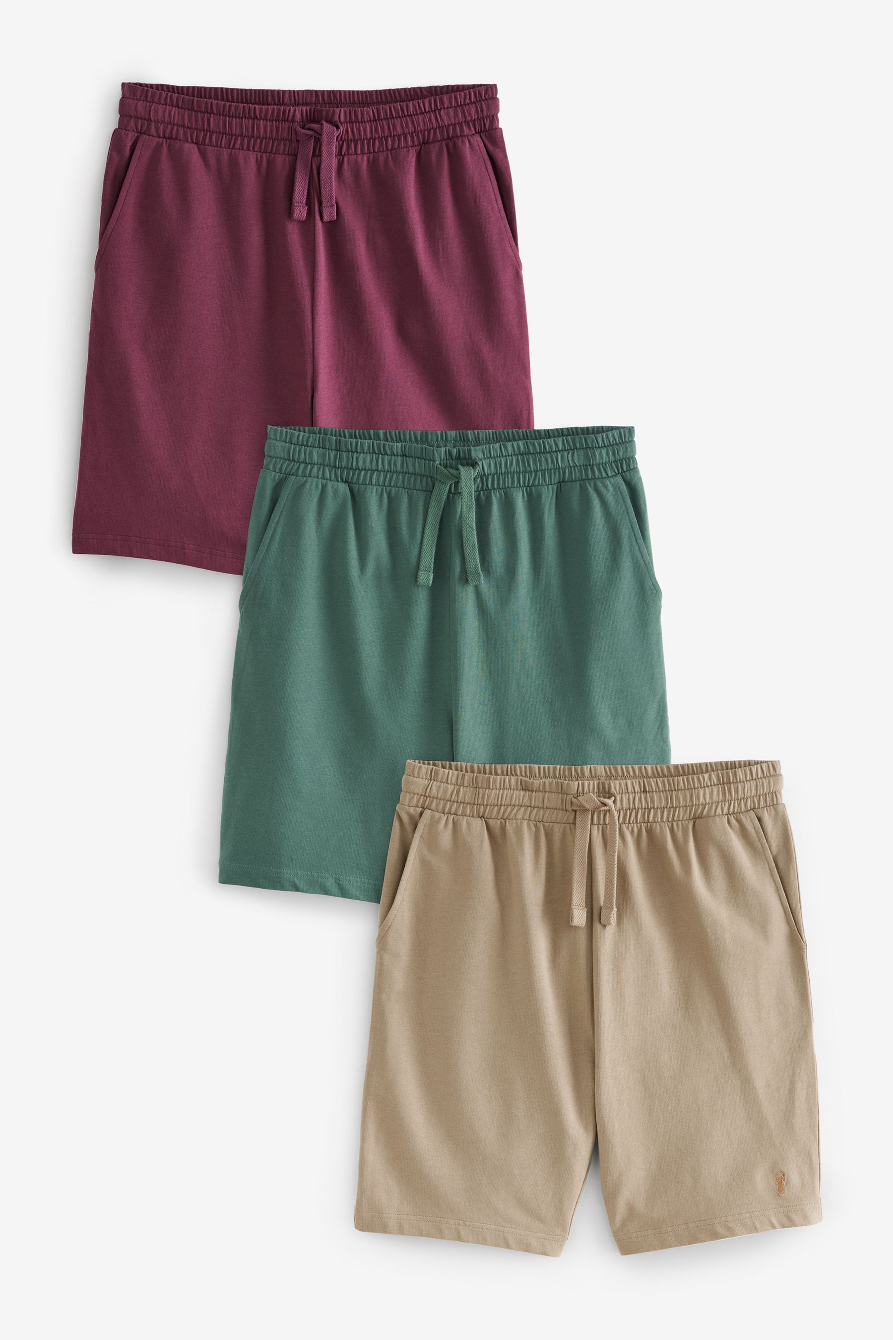 Buy Red Green Tan Lightweight 100 Cotton Shorts 3 Pack from Next Luxembourg