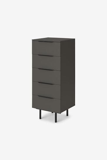 MADE.COM Graphite Grey Damien Walnut Effect Tall Chest of Drawers