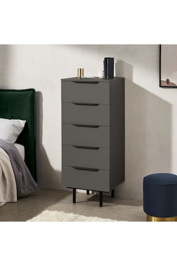 MADE.COM Graphite Grey Damien Walnut Effect Tall Chest of Drawers