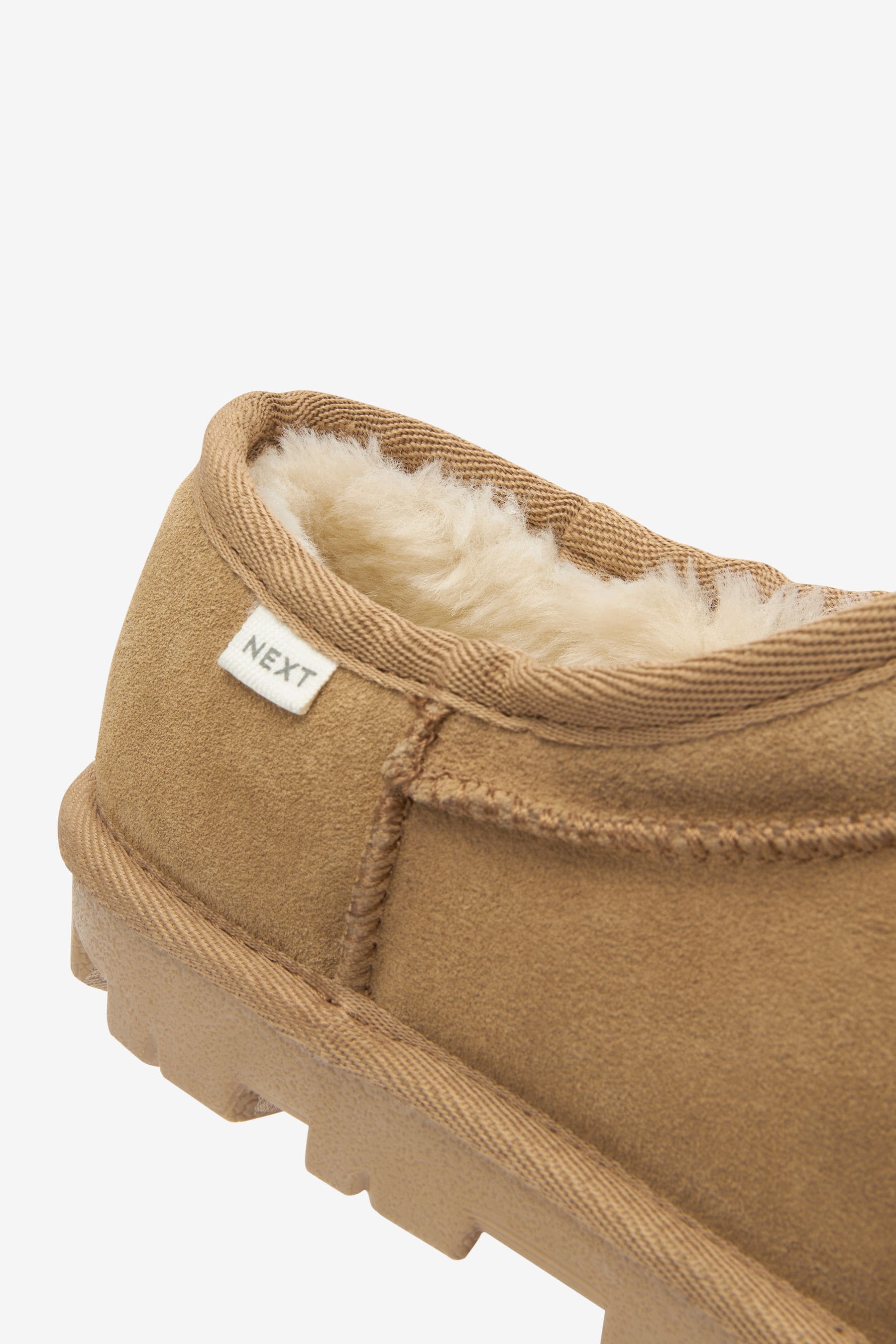 Buy Chestnut Brown Suede Faux Fur Lined Shoot Slippers from the Next UK online shop