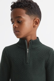 Reiss Forest Green Tempo Junior Slim Fit Knitted Half-Zip Funnel Neck Jumper - Image 3 of 5