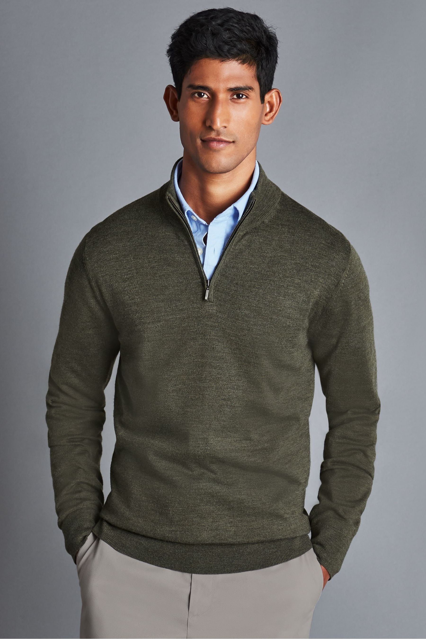 Buy Charles Tyrwhitt Green Pure Merino Quarter Zip Jumper from Next Germany