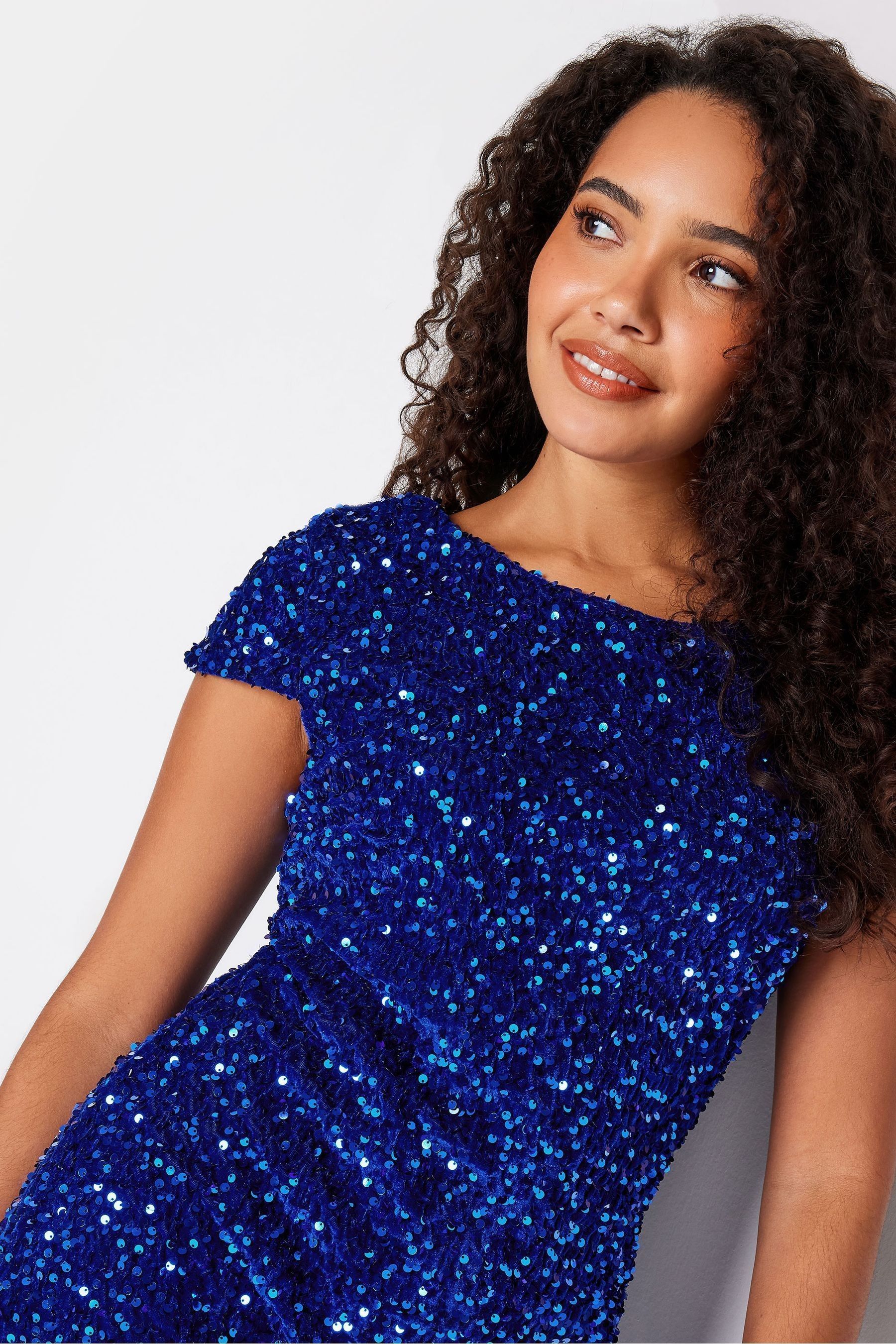 Buy M Co Blue Sequin Velvet Shift Dress from the Next UK online shop