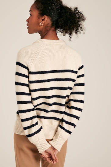 Joules Agnes Cream & Navy Striped Button Neck Jumper