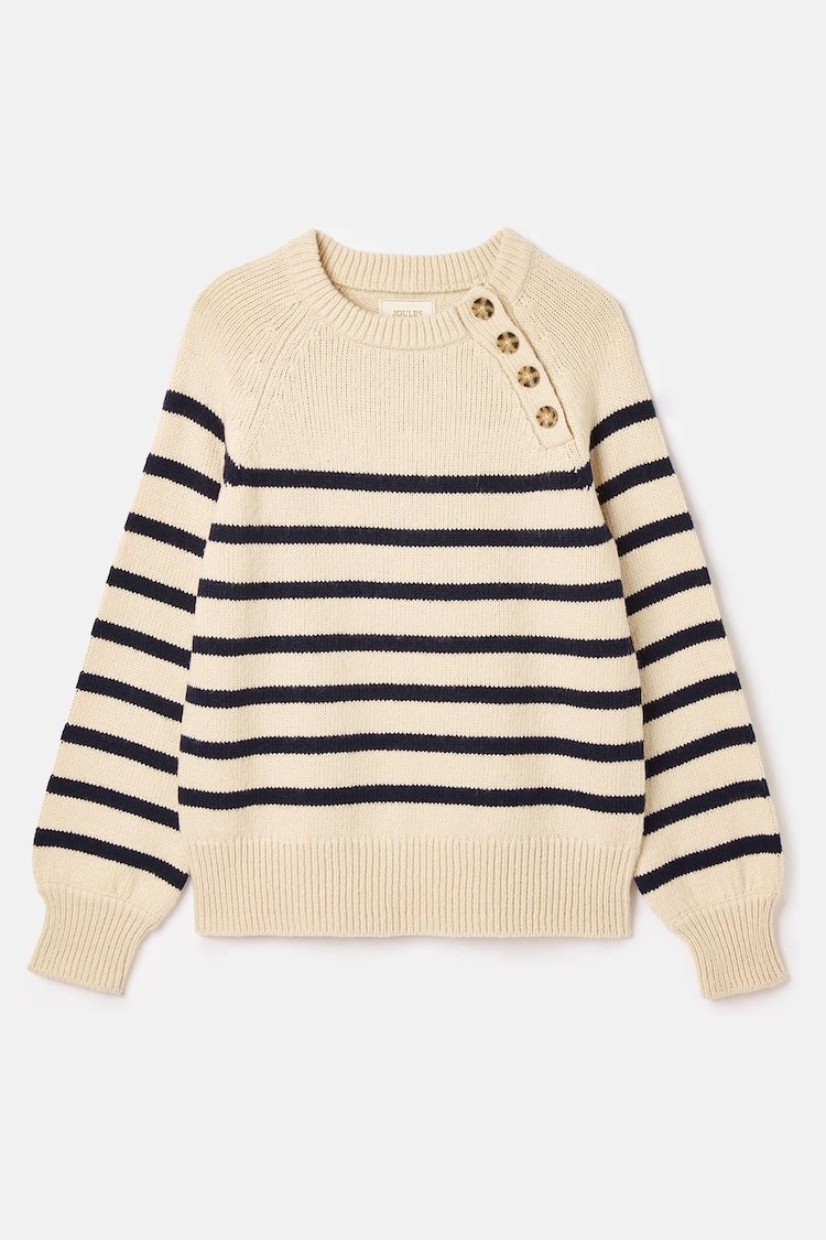 Joules Agnes Cream & Navy Striped Button Neck Jumper - Image 6 of 6