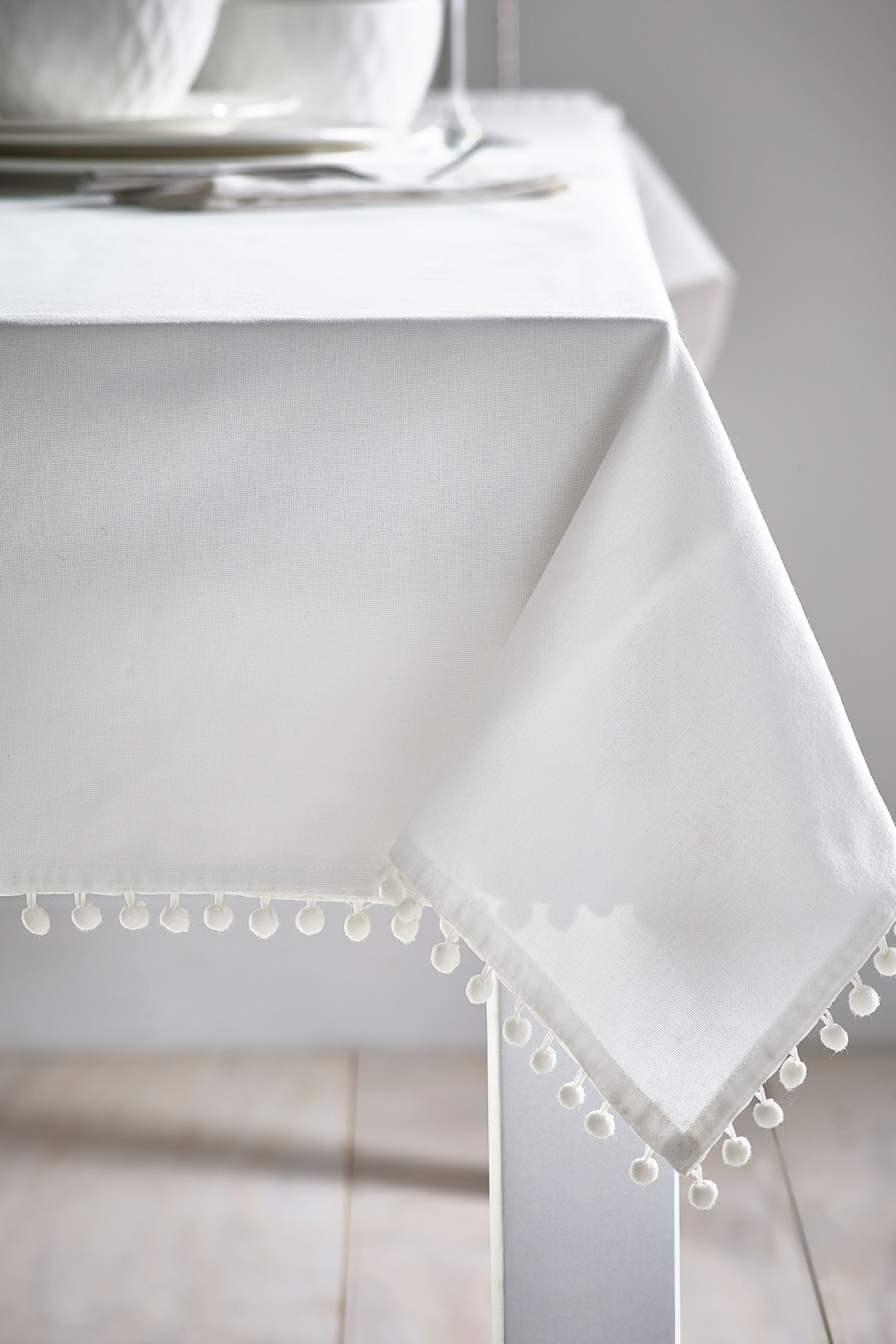 White Pom Pom Tablecloth and Napkins Table Cloth - Image 1 of 1