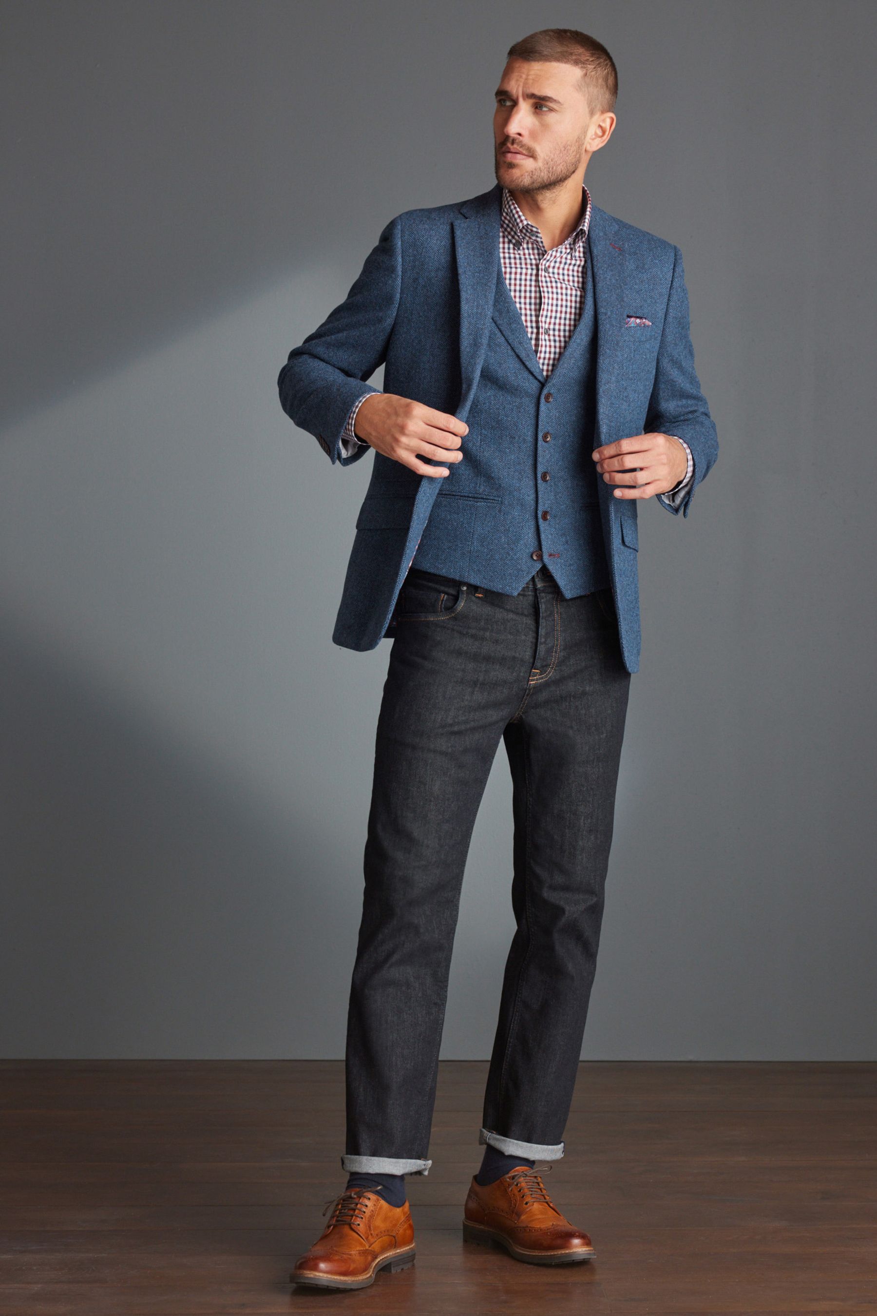 Men's blue herringbone online blazer