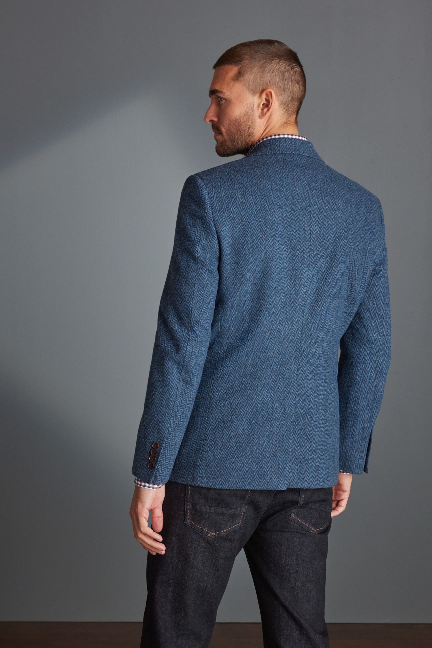 Blue Slim Fit Nova Fides Signature Herringbone Wool Blazer