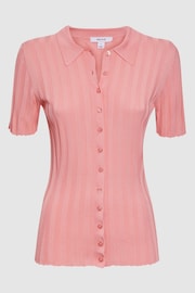 Reiss Pink Stella Fitted Striped Button Through T-Shirt - Image 2 of 5