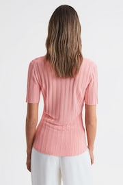 Reiss Pink Stella Fitted Striped Button Through T-Shirt - Image 5 of 5