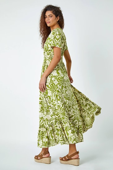 Roman Green Floral Print Button Detail Maxi Dress