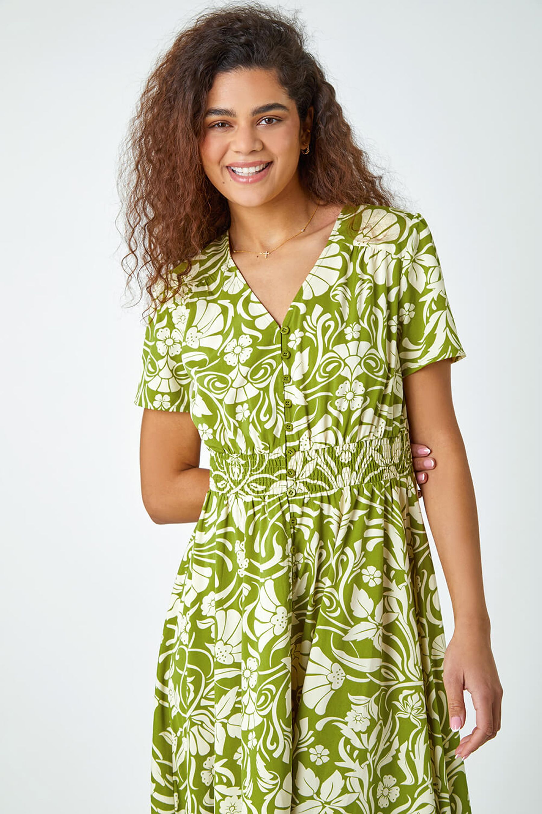 Buy Roman Green Floral Print Button Detail Maxi Dress from the Next UK ...
