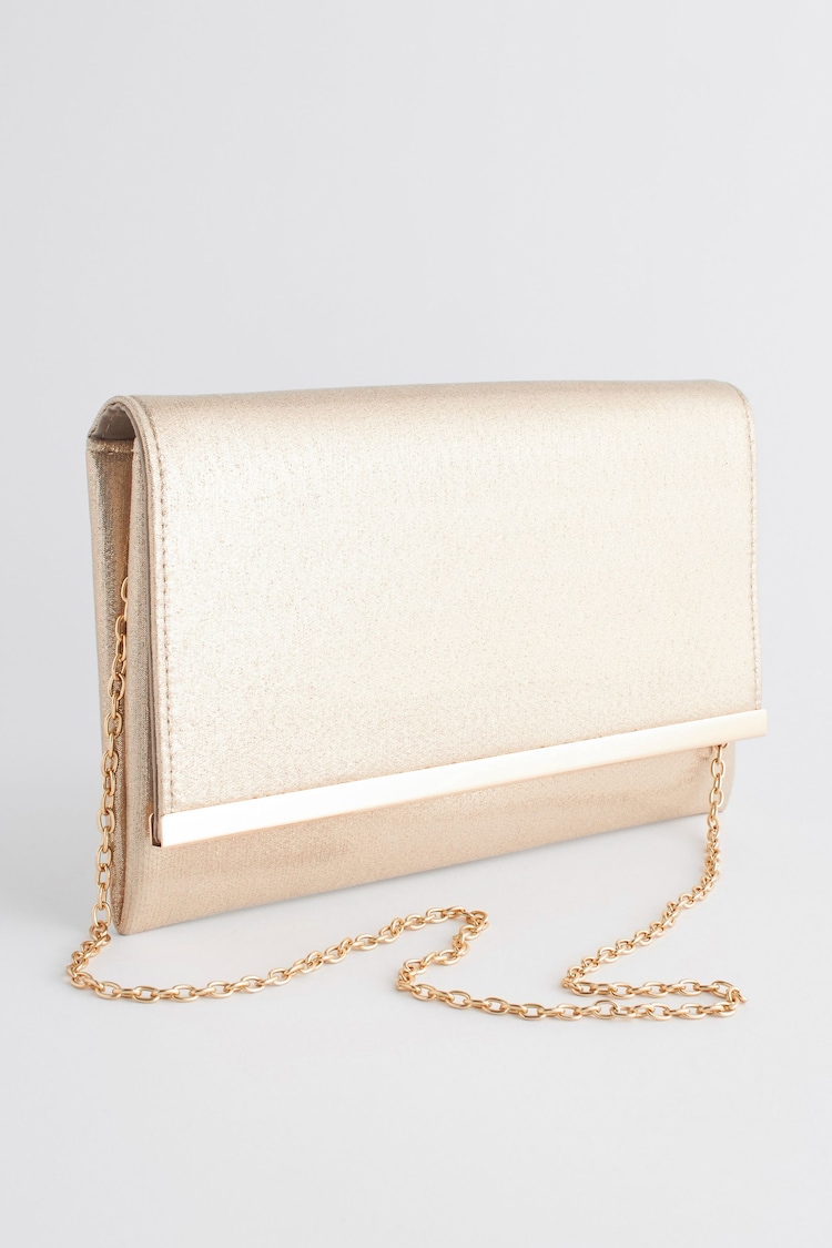 Gold Clutch Bag With Detachable Cross-Body Chain - Image 2 of 9