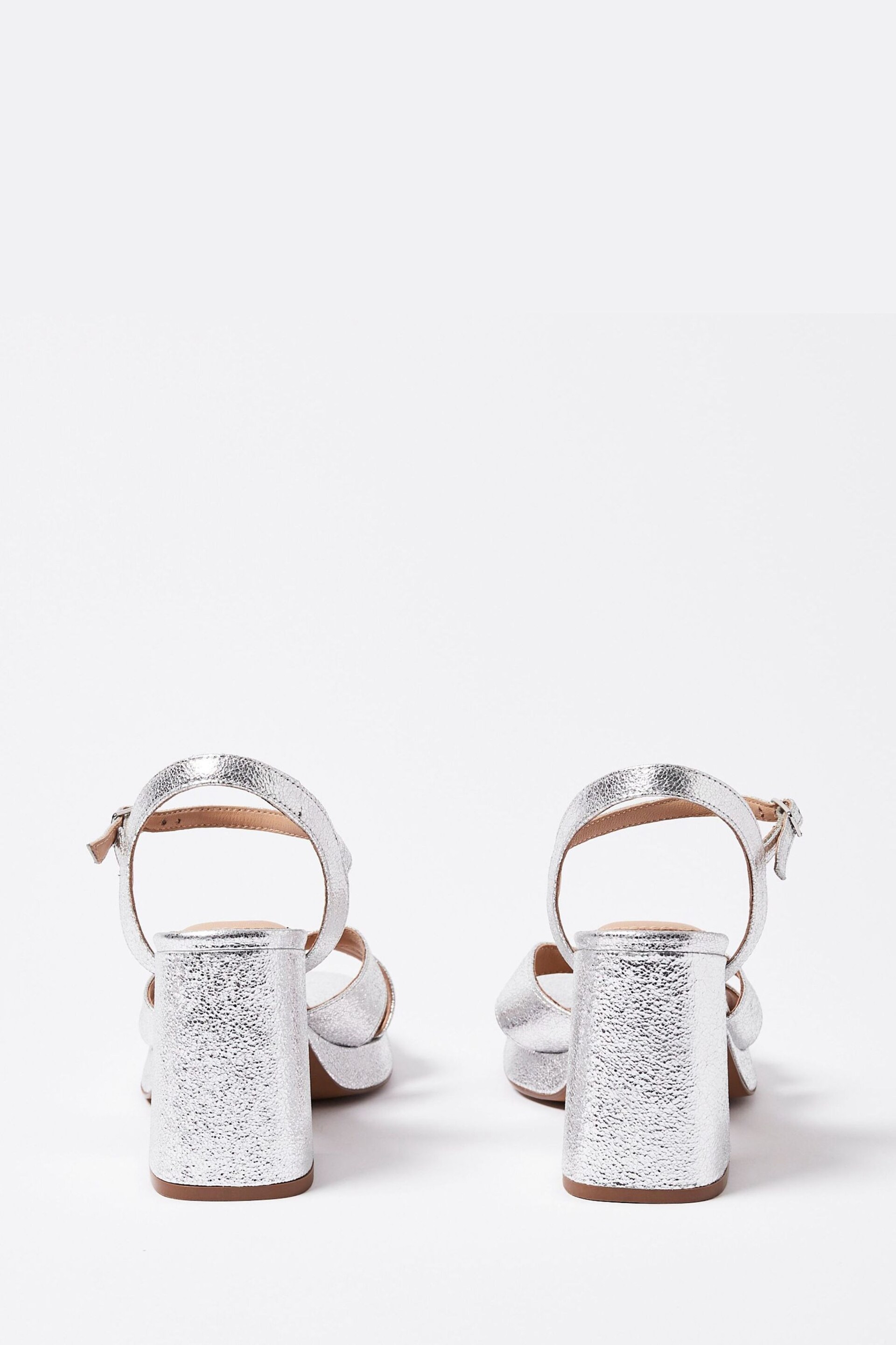 Oliver Bonas Silver Metallic Leather Heeled Platform Sandals - Image 2 of 8