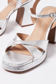 Oliver Bonas Silver Metallic Leather Heeled Platform Sandals - Image 3 of 8