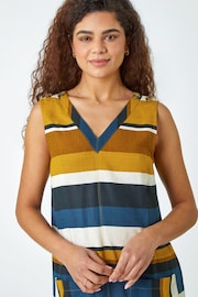 Roman Brown Striped Cotton Blend Shift Dress - Image 4 of 5