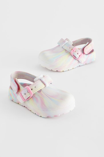 Pink Marble Buckle Clogs