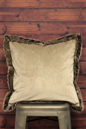 Riva Paoletti Taupe Beige Kiruna Faux Fur Trim Polyester Filled Cushion