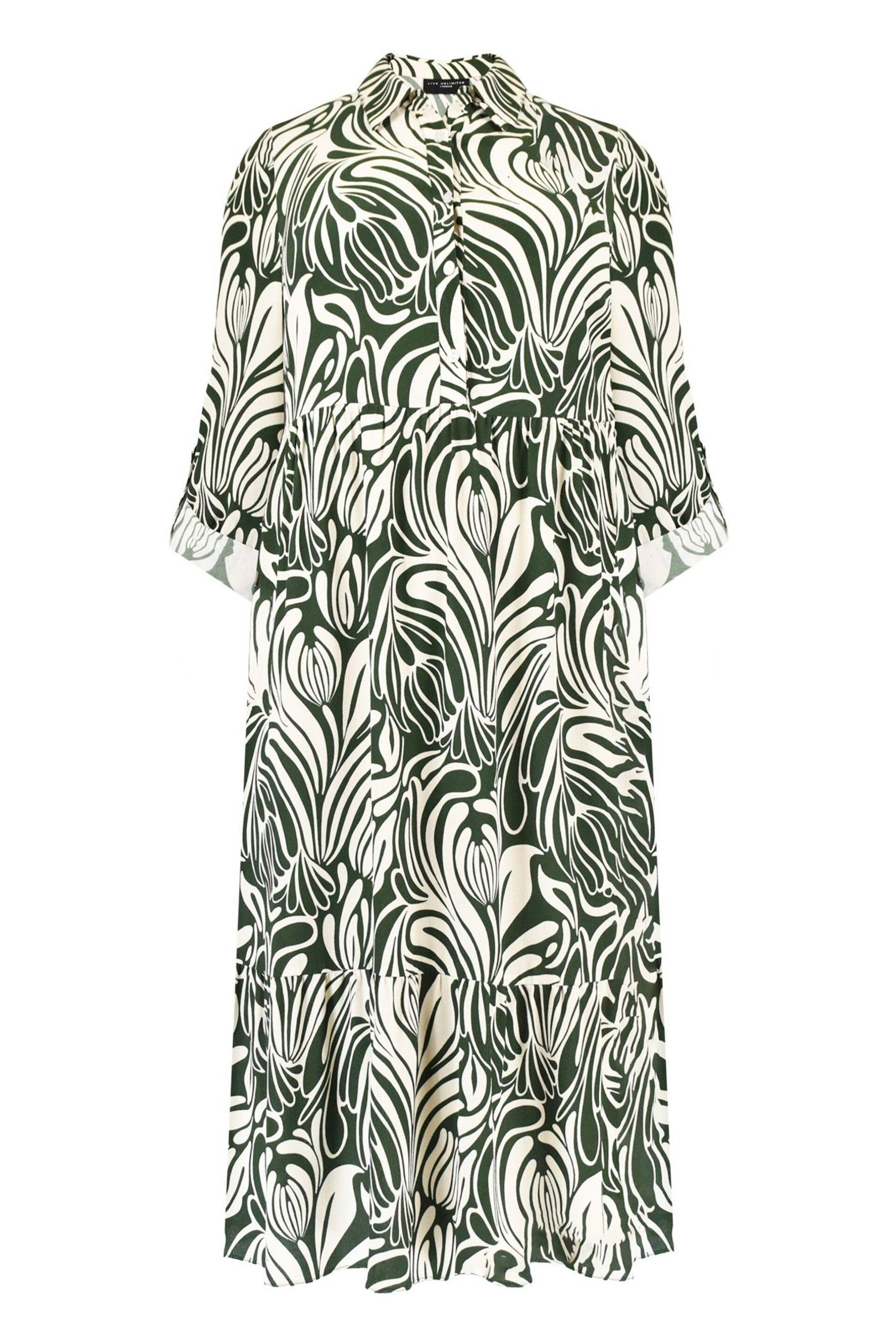 Live Unlimited Curve Green Abstract Print Button Through Shirt Dress - Image 4 of 4