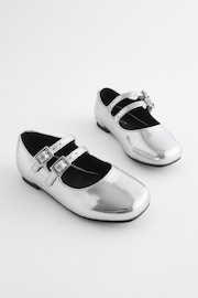 Silver Metallic Double Strap Shoes - Image 1 of 5