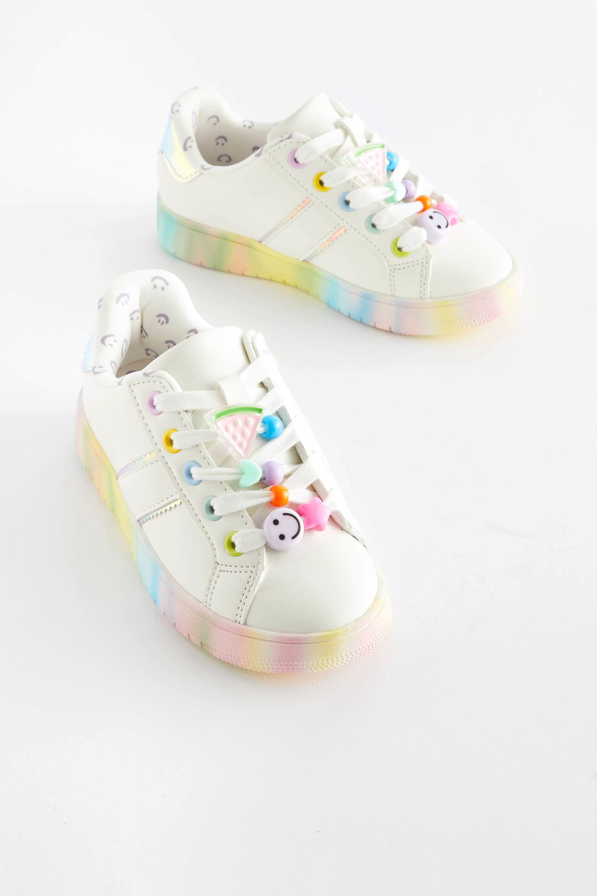 White Rainbow Beaded Chunky Lace-Up Trainers - Image 1 of 6