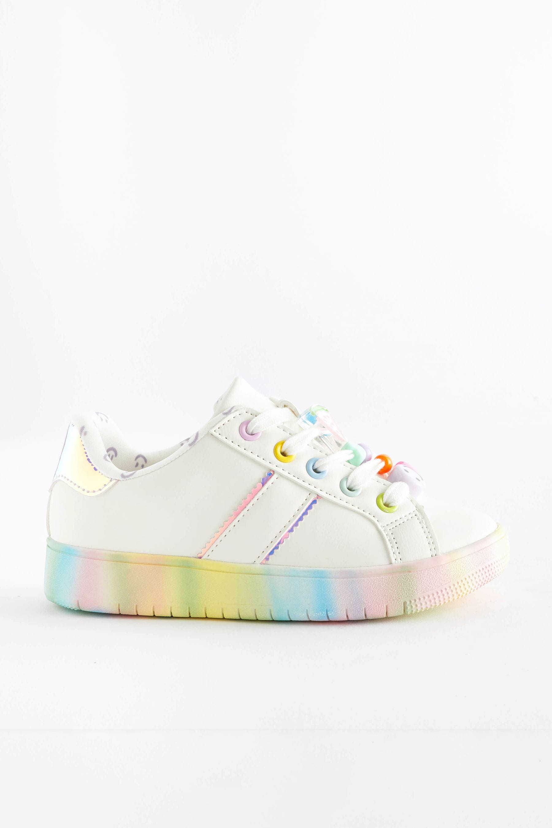 White Rainbow Beaded Chunky Lace Up Trainers