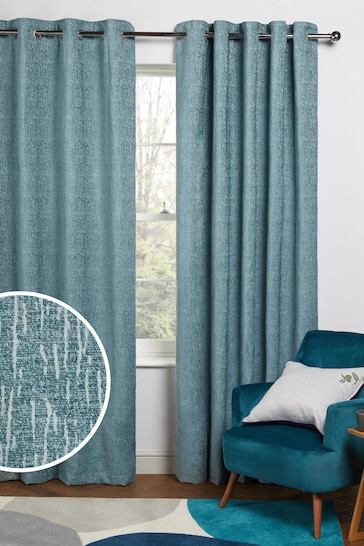 Teal Blue Next Heavyweight Chenille Eyelet Blackout/Thermal Curtains