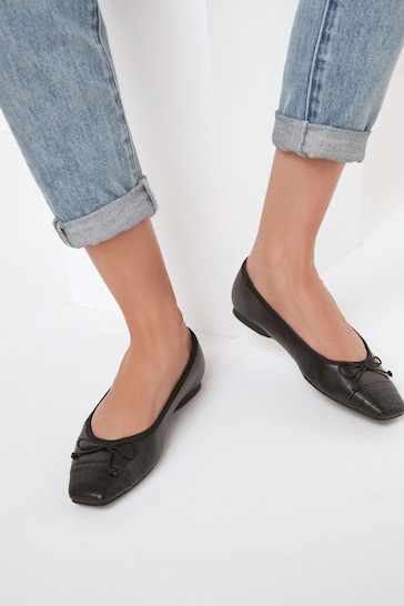Black Forever Comfort® Leather Square Toe Ballerina Forever Comfort Shoes