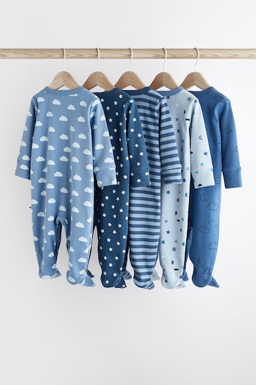 Blue Baby Cotton Sleepsuits 5 Pack (0-2yrs)