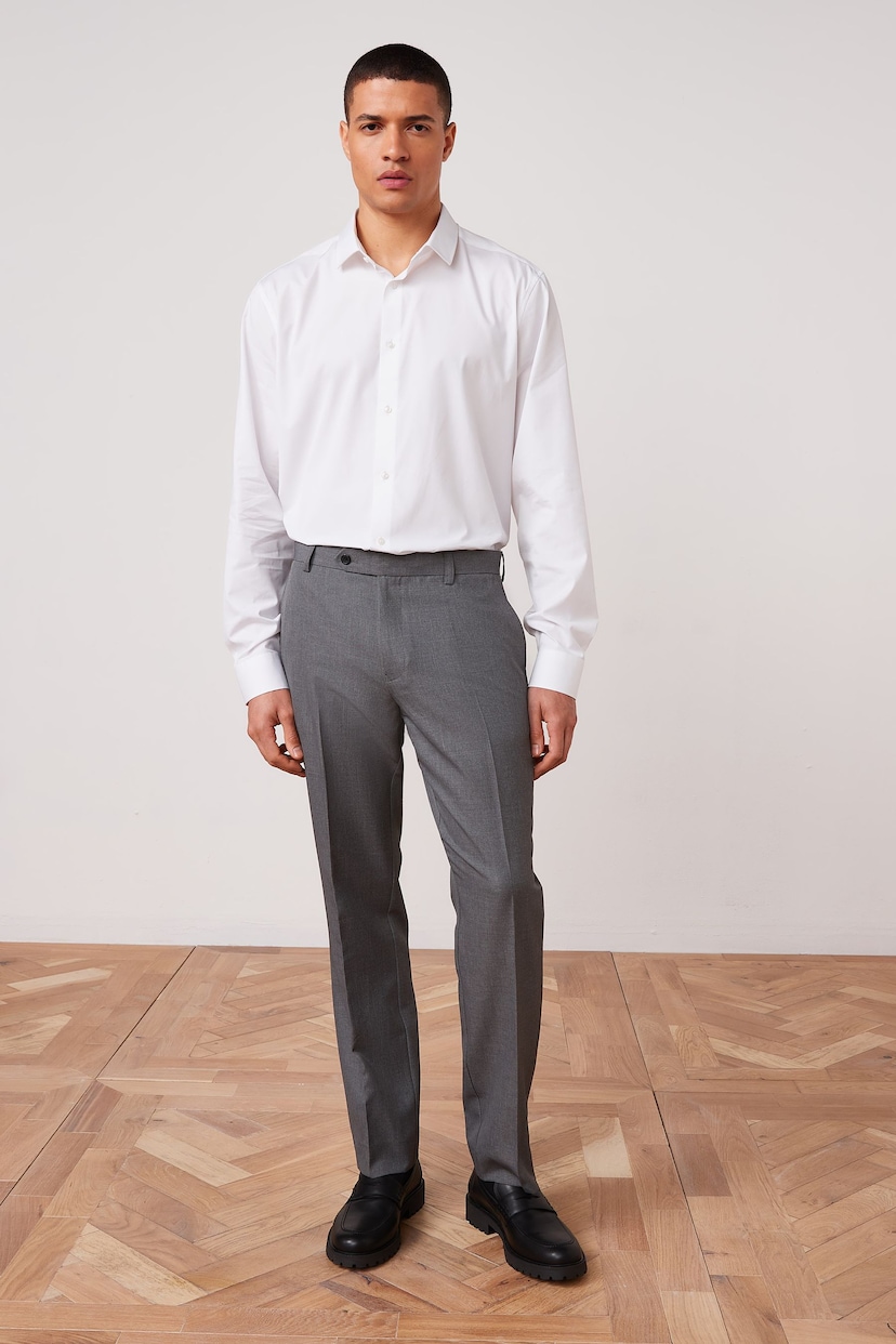 Grey Slim Machine Washable Plain Front Smart Trousers - Image 2 of 4