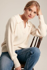 Joules Evangeline Cream Rib Knit Jumper With Crochet Collar - Image 1 of 7