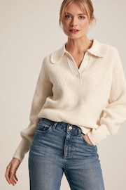 Joules Evangeline Cream Rib Knit Jumper With Crochet Collar - Image 4 of 7