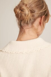 Joules Evangeline Cream Rib Knit Jumper With Crochet Collar - Image 7 of 7