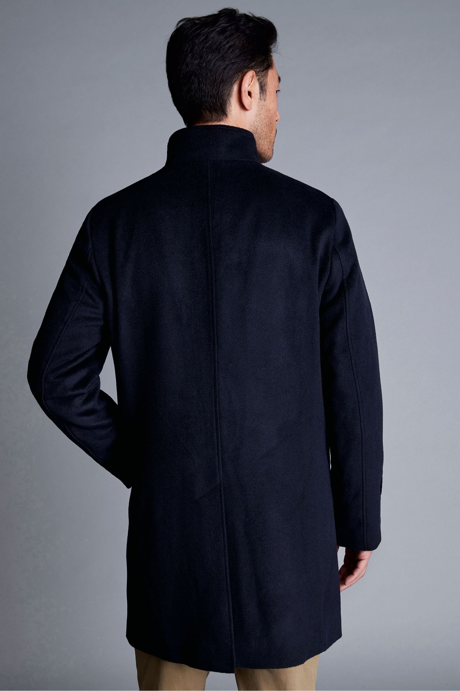 Buy Charles Tyrwhitt Blue Pure Wool Funnel Neck Overcoat from the