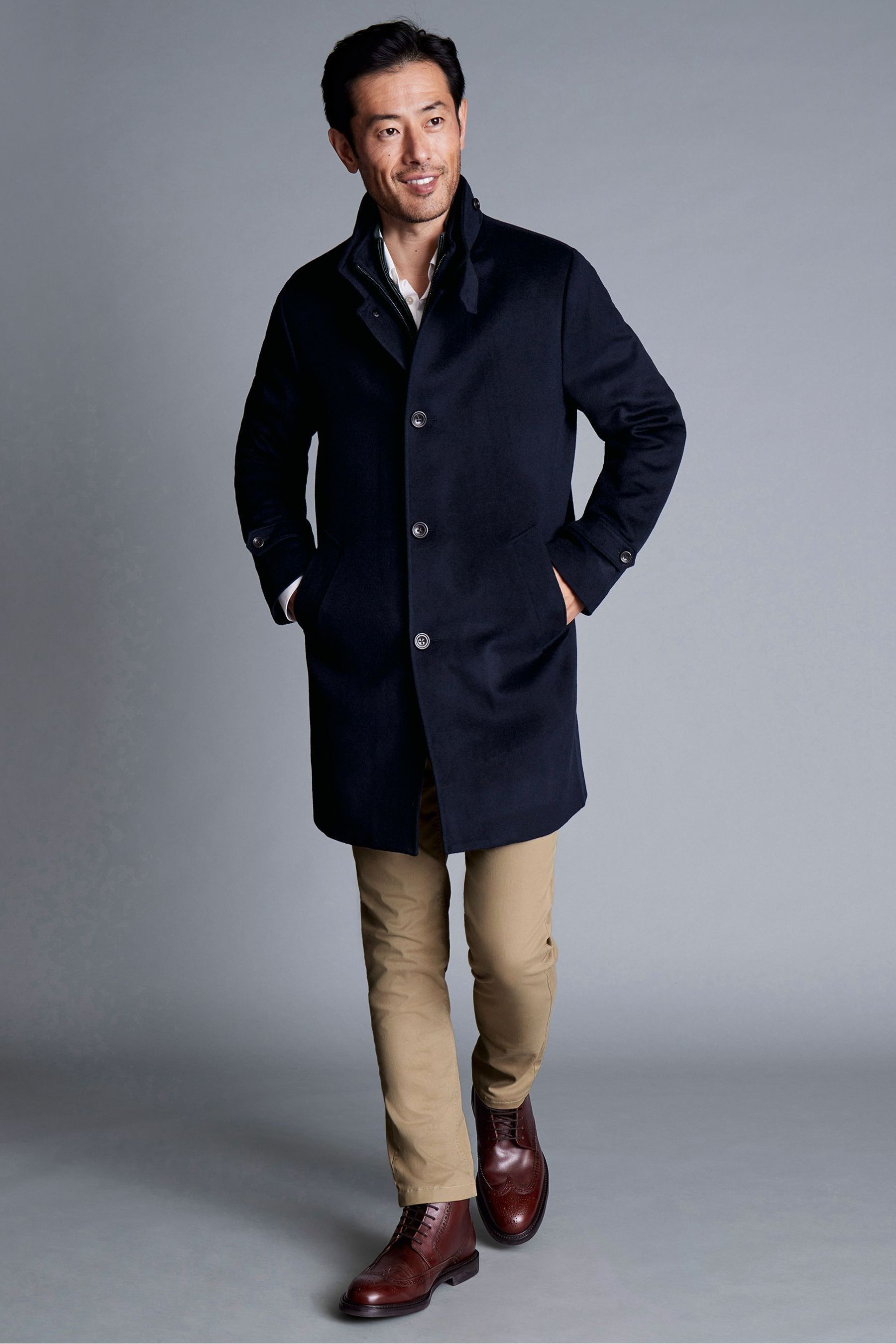 Buy Charles Tyrwhitt Blue Pure Wool Funnel Neck Overcoat from the