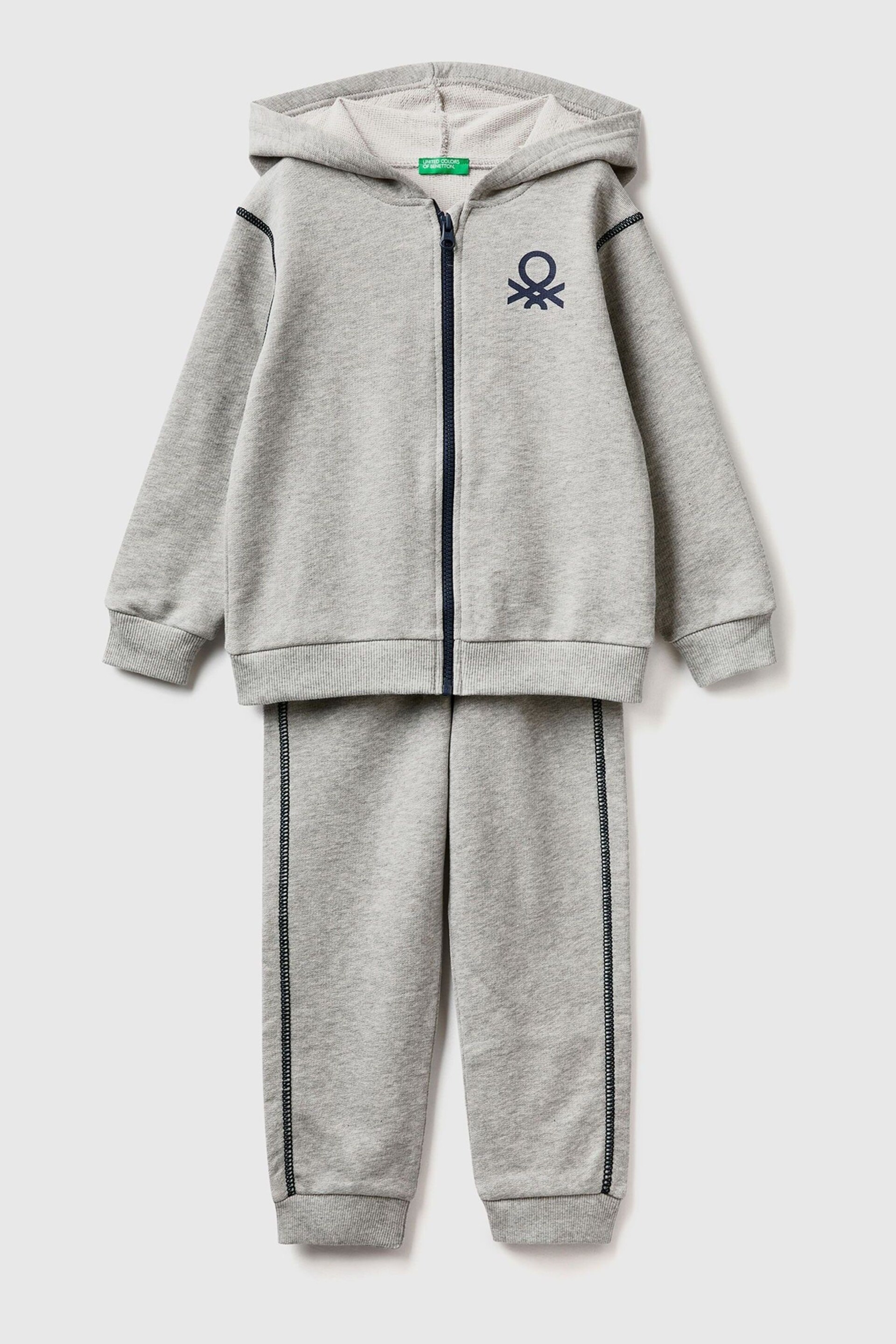 Benetton Boys Grey Contrast Zip Tracksuit Set - Image 1 of 3