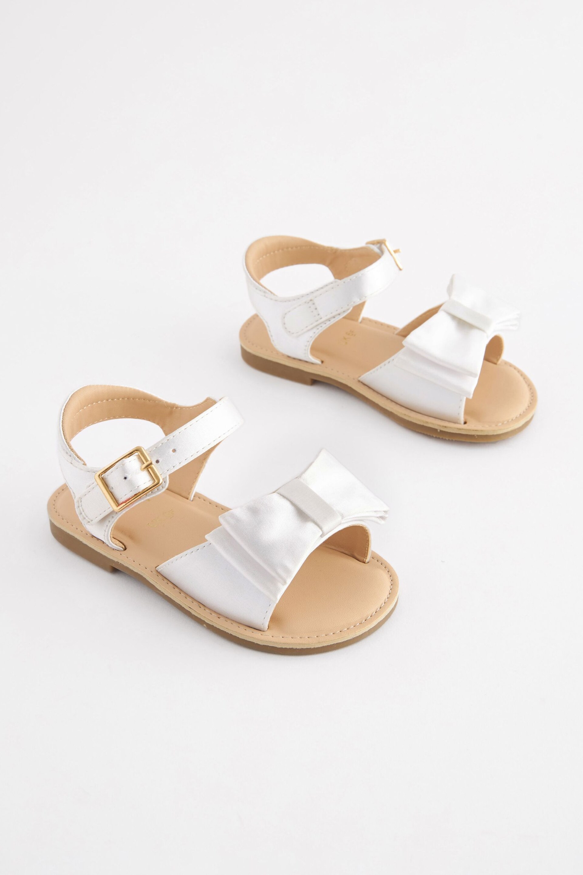 White Wide Fit (G) Satin Bridesmaid Bow Sandals - Image 5 of 10