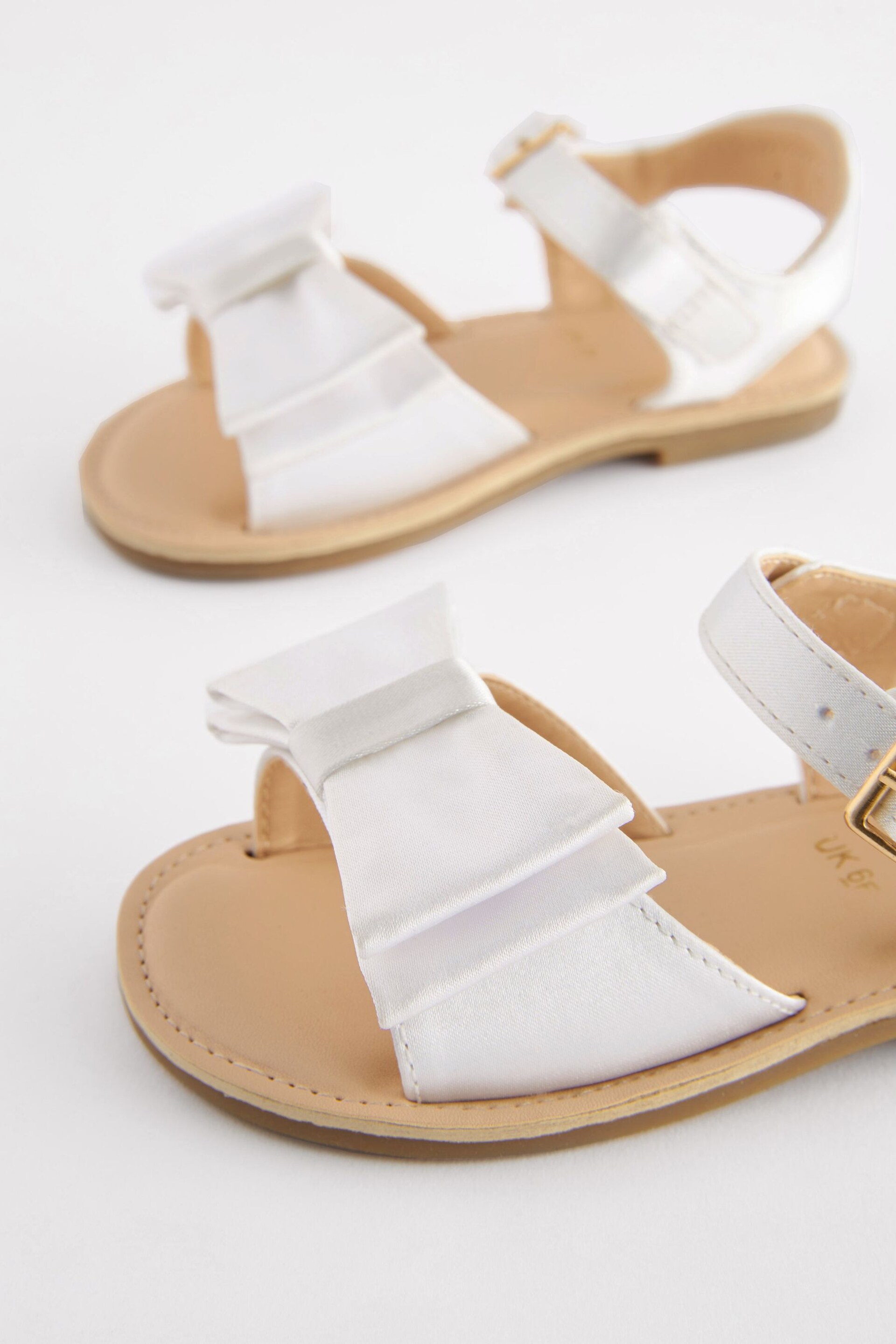 White Wide Fit (G) Satin Bridesmaid Bow Sandals - Image 9 of 10