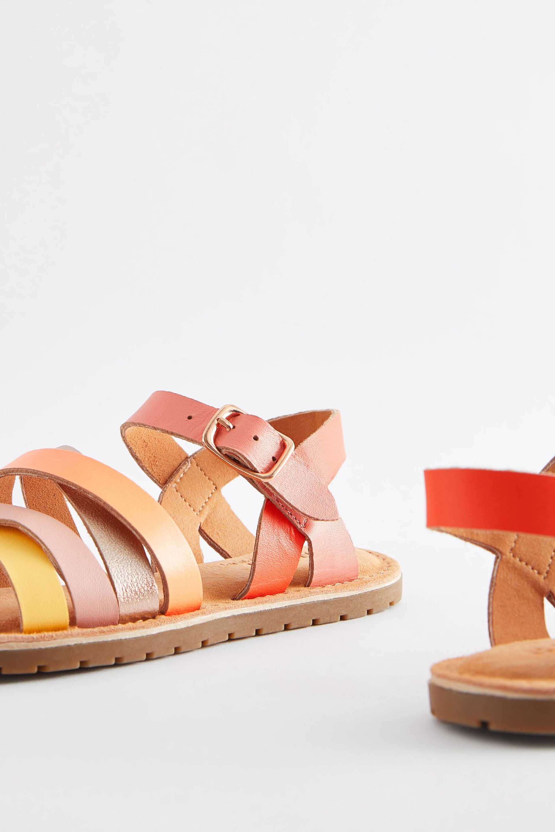 Pink Multicolour Leather Strappy Sandals - Image 3 of 5