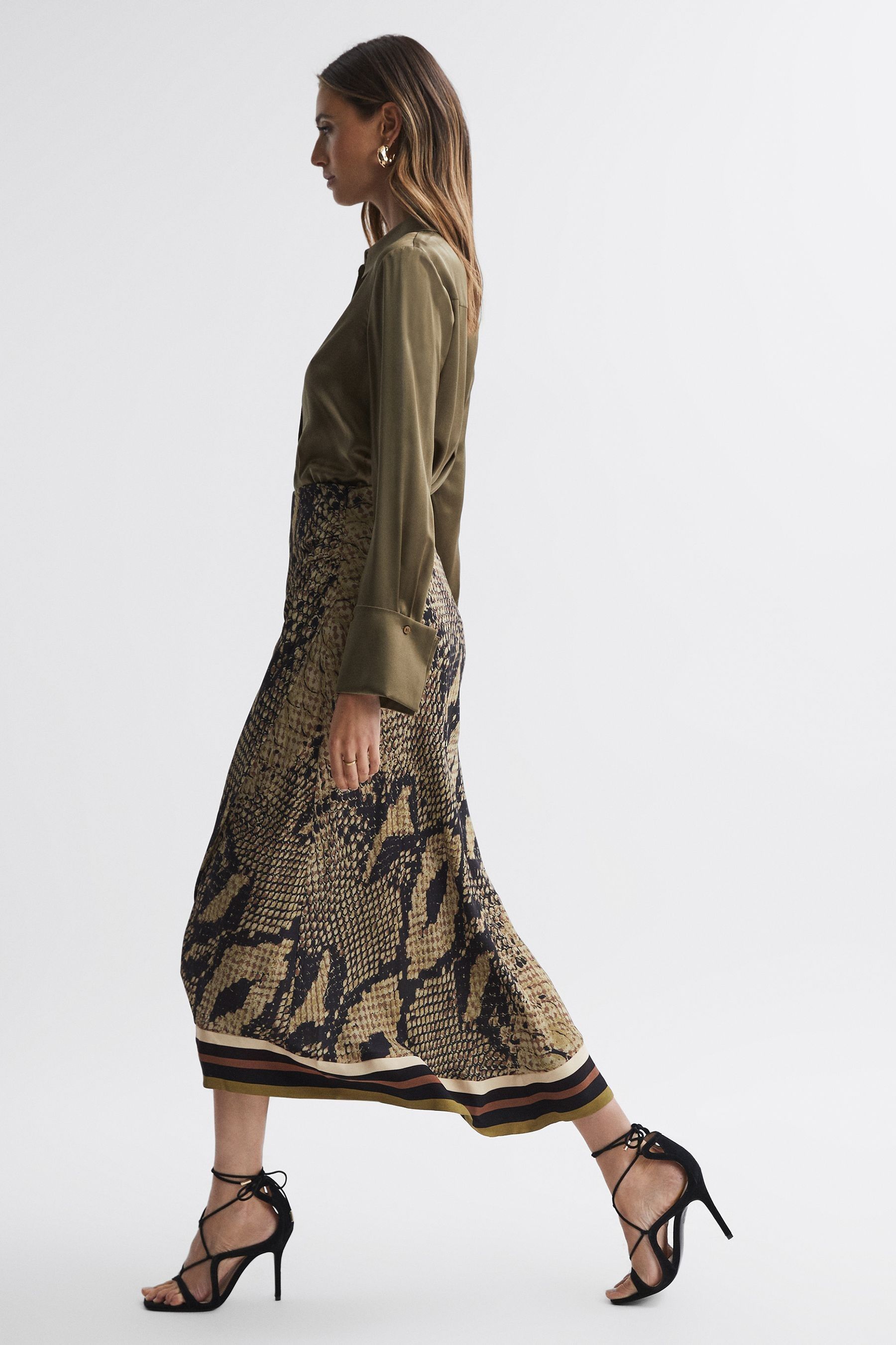 Buy Reiss Brown Daria Snake Print Midi Skirt from the Next UK online shop