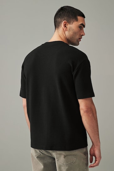 Black Relaxed Fit Ottoman Texture T-Shirt