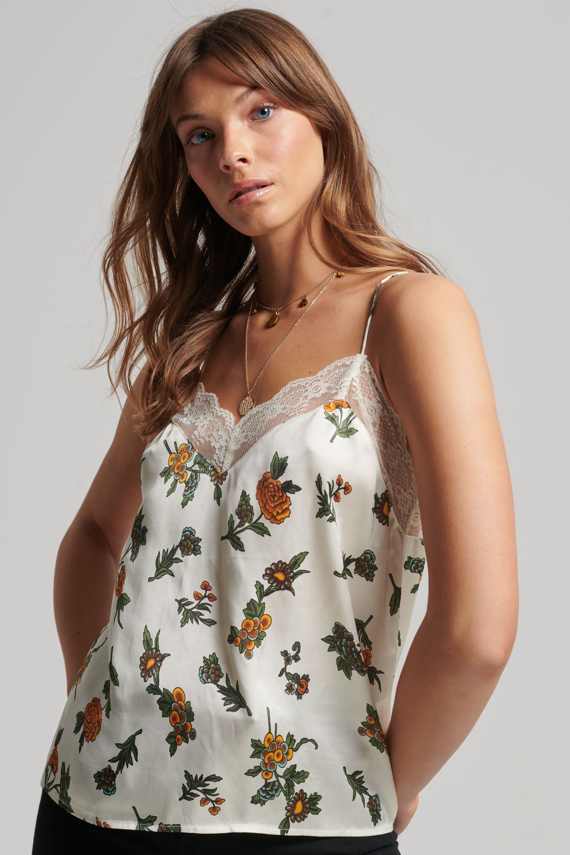 Superdry White Satin Cami Top - Image 1 of 5