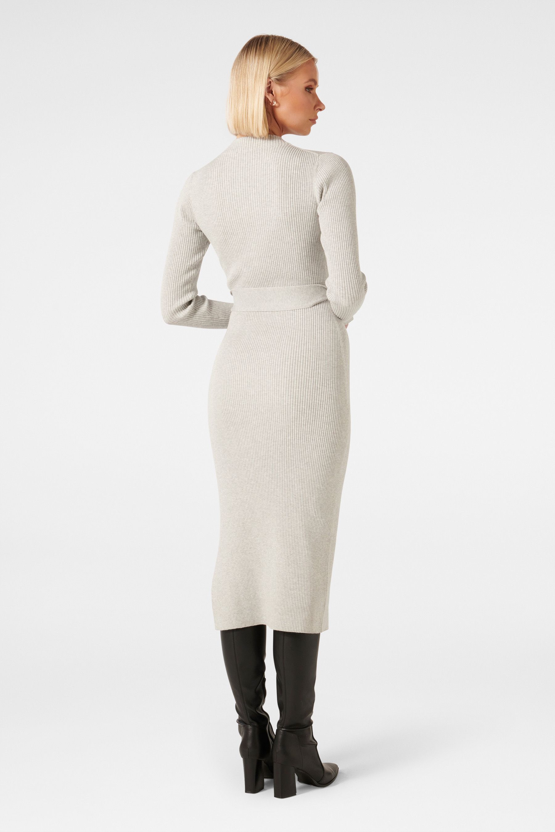 Forever New Grey Lily Rib Column Knit Dress