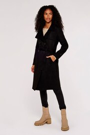 Apricot Black Faux Suede Double Breasted Trench Coat - Image 3 of 5