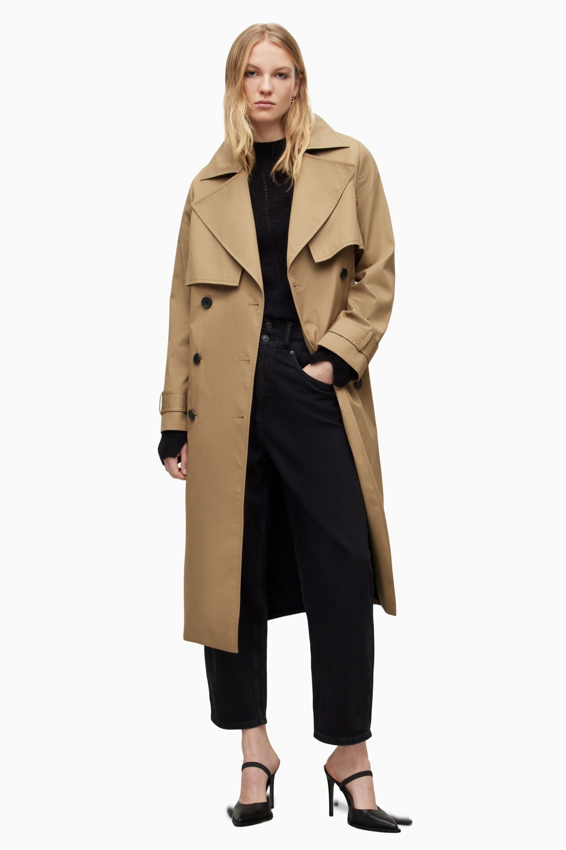 AllSaints Black Mixie Trench Coat - Image 1 of 8
