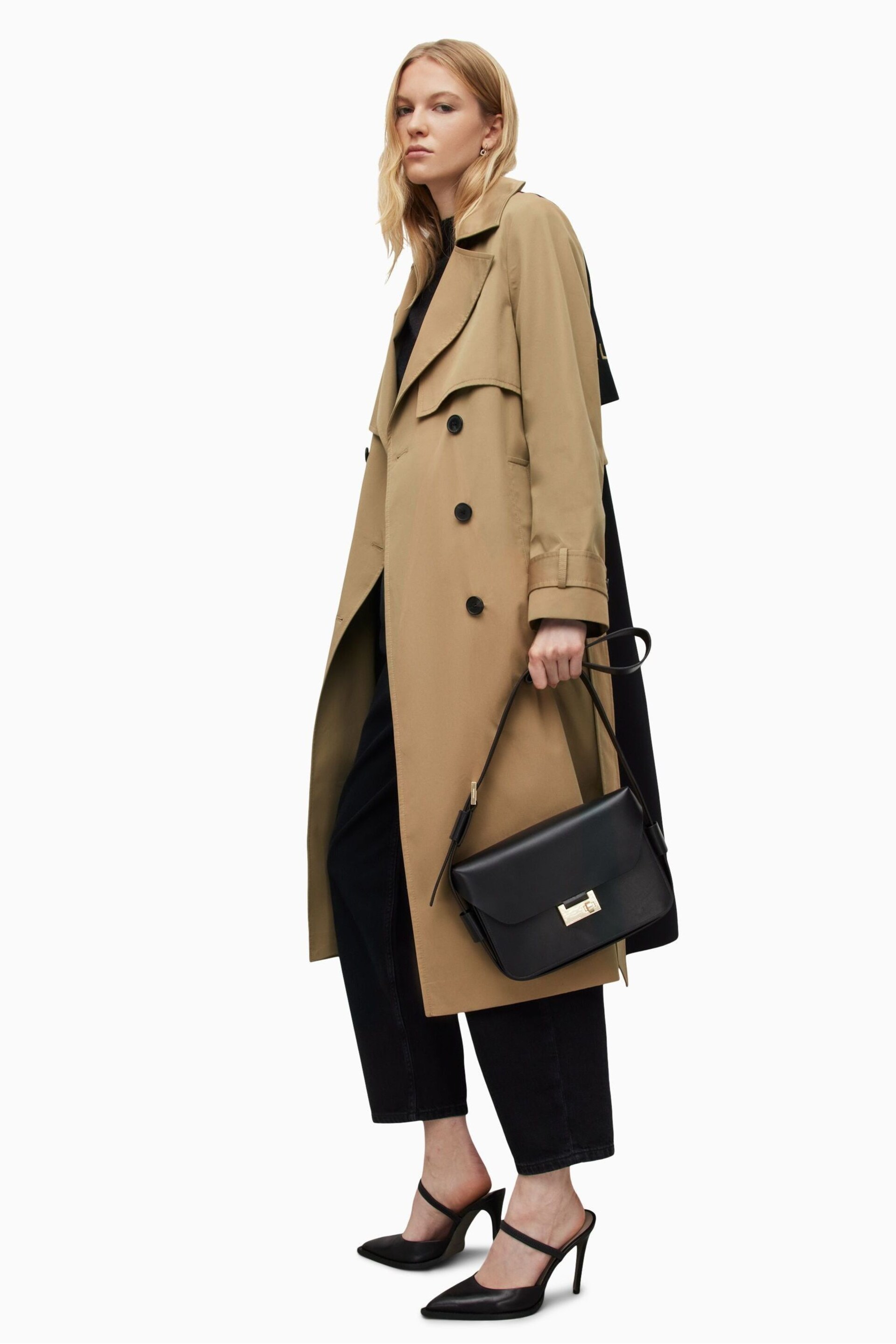 AllSaints Black Mixie Trench Coat - Image 3 of 8