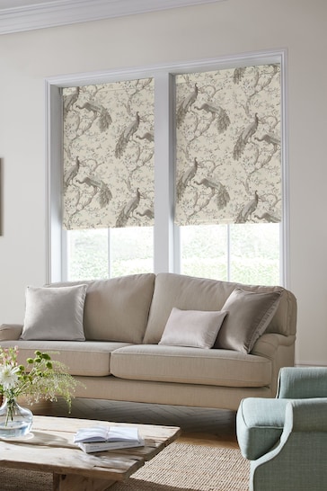 Laura Ashley Natural Belvedere Soft Truffle Made to Measure Roman Blind