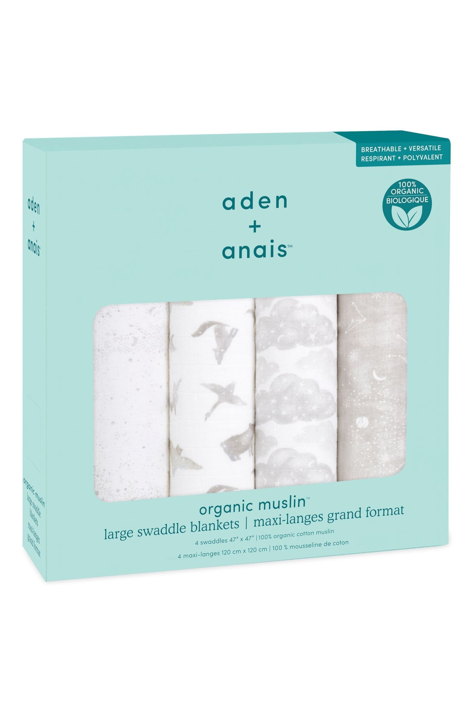 aden + anais Blue Organic Cotton Muslin Blankets 4 Pack - Image 2 of 6