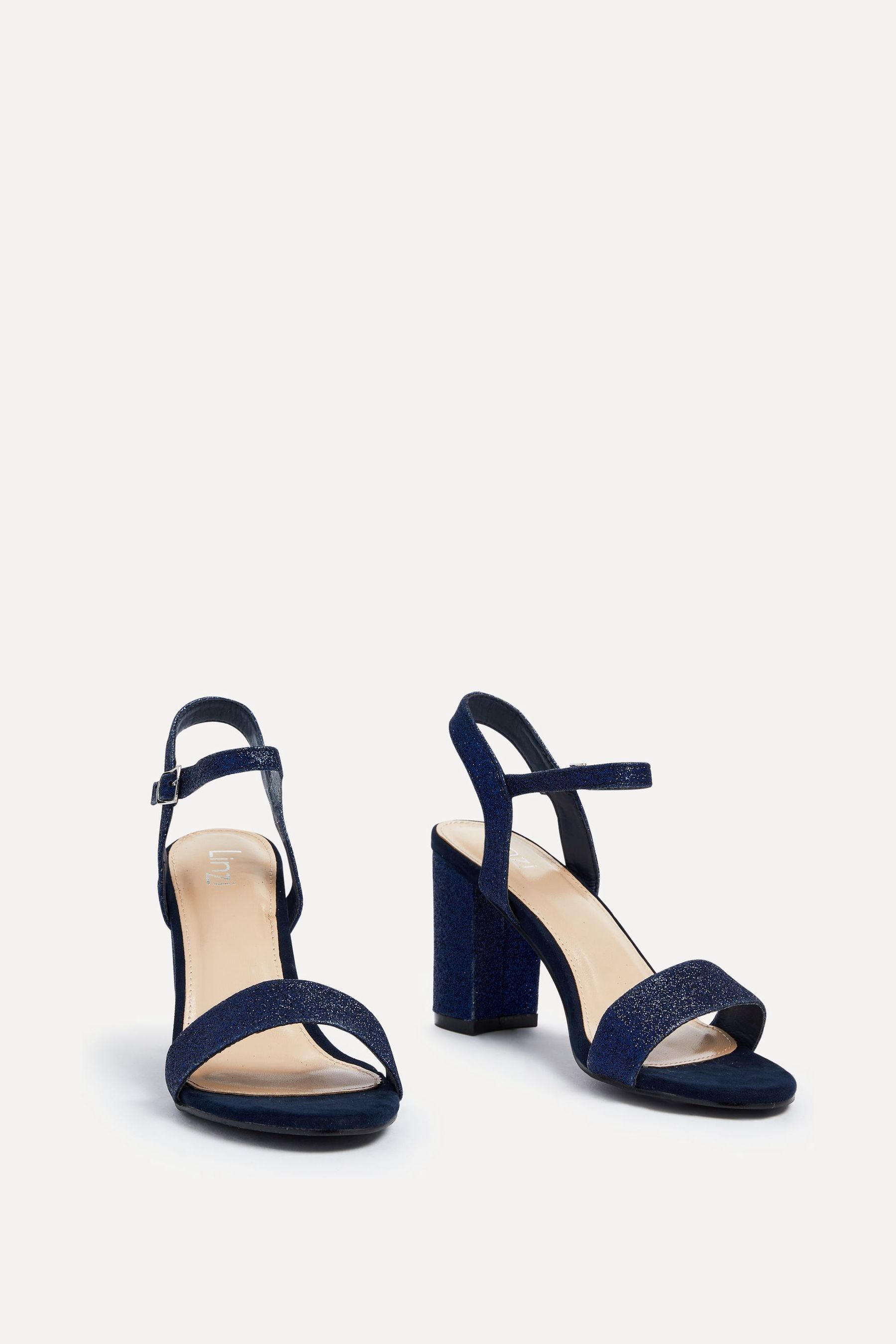 Buy Linzi Blue Glitter Skyline Open Back Barely There Block Heels from Next Ireland