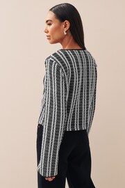 Black/Ecru Stripe Crochet Knit Tie Detail Textured Cardigan - Image 2 of 6